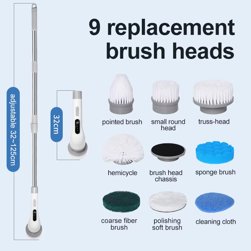 Electric Telescopic Wireless Cleaning Brush a Nine in One Multi Functional Automatic Rotating Floor Sweeping Brush