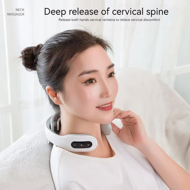 U Shape 6-Mode Low-Frequency Tens Pulse Heat Cervical Massager Cervical Fatigue Relief Blood Circulation Neck Shoulder Massager
