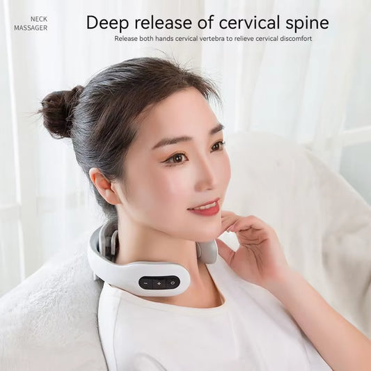 U Shape 6-Mode Low-Frequency Tens Pulse Heat Cervical Massager Cervical Fatigue Relief Blood Circulation Neck Shoulder Massager