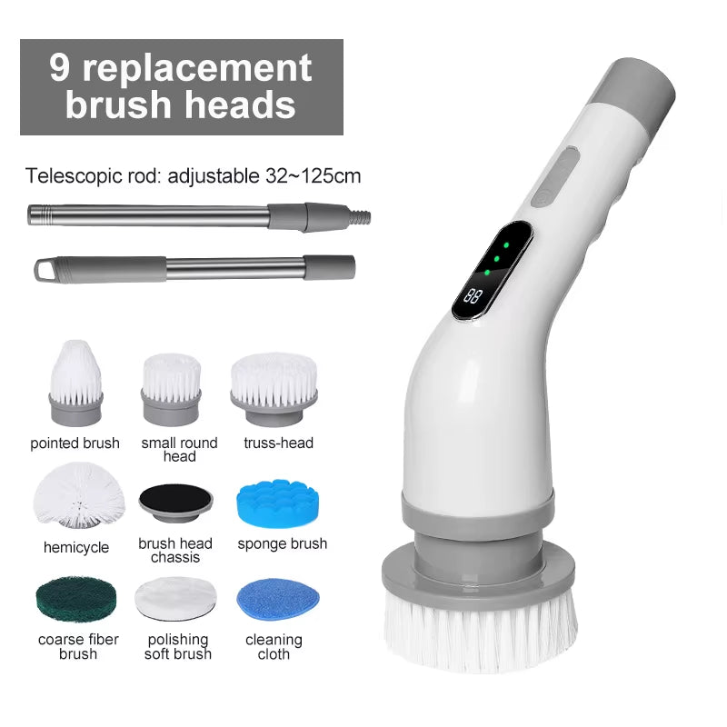 Electric Telescopic Wireless Cleaning Brush a Nine in One Multi Functional Automatic Rotating Floor Sweeping Brush