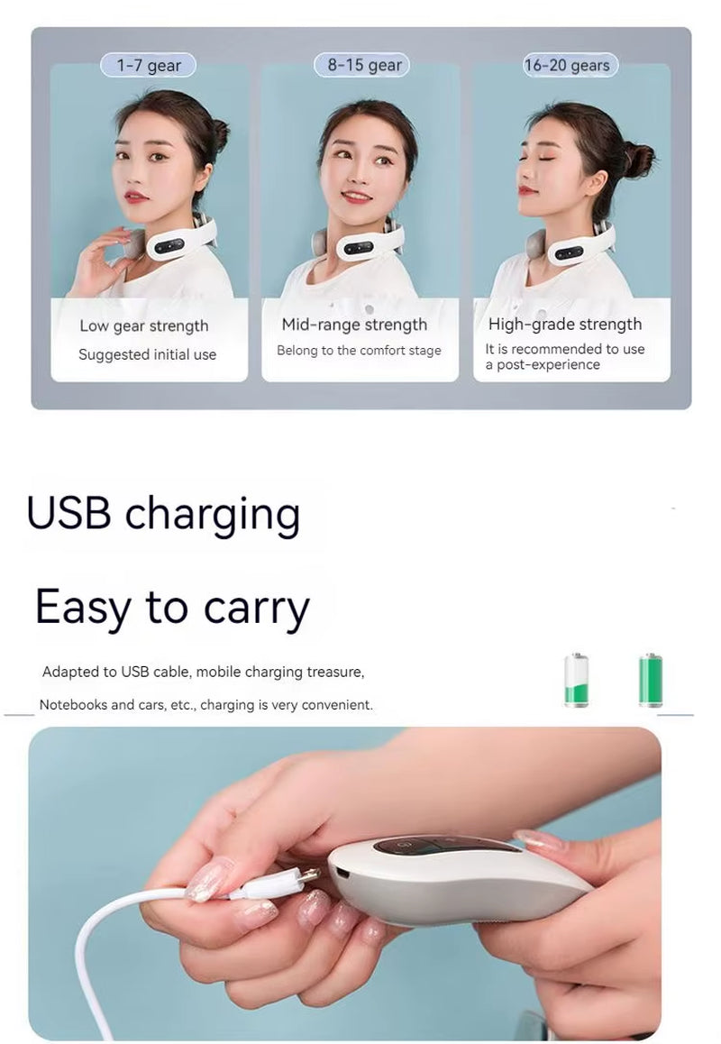 U Shape 6-Mode Low-Frequency Tens Pulse Heat Cervical Massager Cervical Fatigue Relief Blood Circulation Neck Shoulder Massager