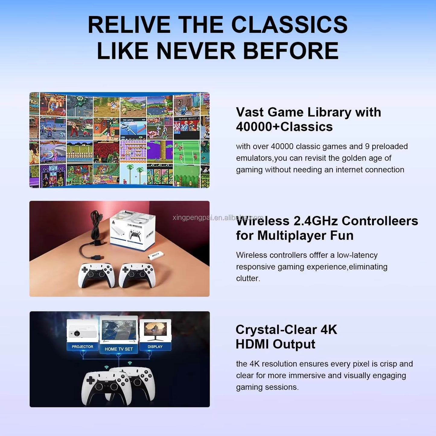JSGAMING M15 Retro Classic Game Console Support 20000+ Game 4K HD Output Video Game Stick Station with 20+Emulator