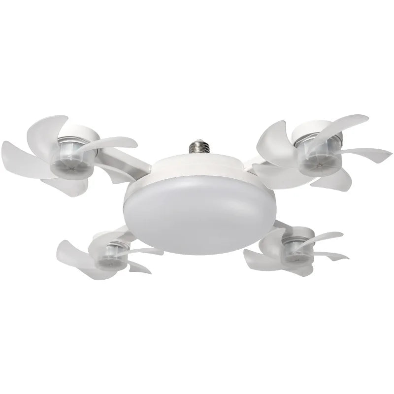 Modern Stylish E27 LED Chandelier Ceiling Fan Tri-Color Dimming 60W AC Motor Foldable Head 6-Speed Remote Control ABS Bathroom
