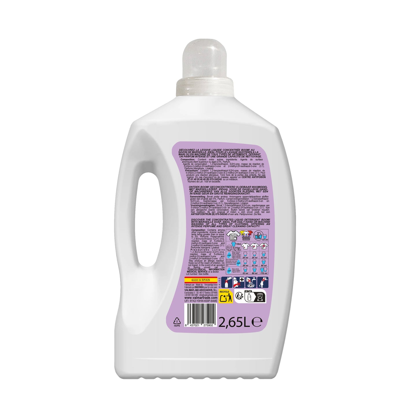 Boom Lessive Liquid Detergent 50 Washes Marseille Soap Scent All Clothes