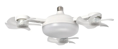 Modern Stylish E27 LED Chandelier Ceiling Fan Tri-Color Dimming 60W AC Motor Foldable Head 6-Speed Remote Control ABS Bathroom