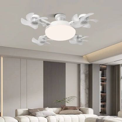 Modern Stylish E27 LED Chandelier Ceiling Fan Tri-Color Dimming 60W AC Motor Foldable Head 6-Speed Remote Control ABS Bathroom