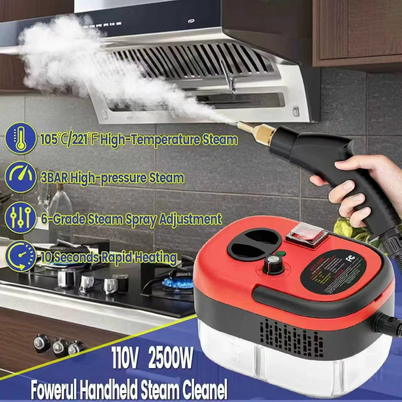 Household Car Cleaning Electric Steam Cleaner Professional 2500W Portable Handheld 1200Ml Tank 3 Bar Pressure Multi-Function