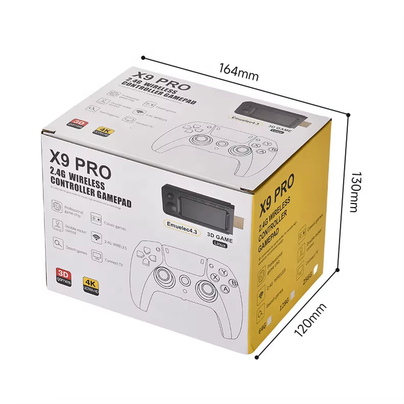 Newest X9PRO Game Stick Retro Mini Video Game Consoles with Wireless Controllers Gamepad Powered by S905