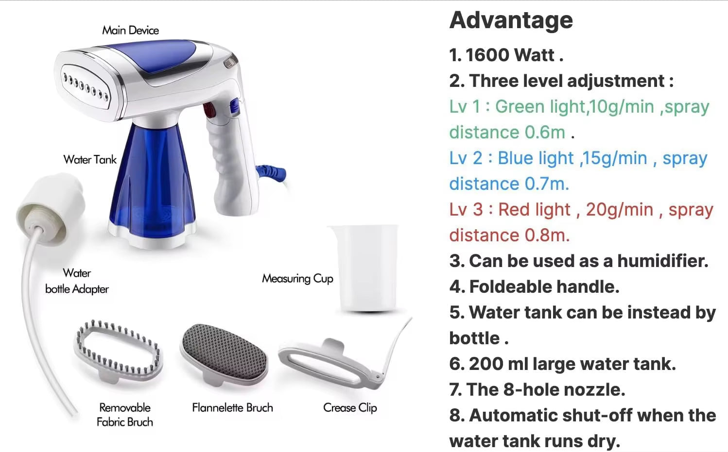 Electric Foldable 1600W Handheld Garment Steamer 150Ml Big Capacity Travel-Friendly Universal Voltage Household Hotel Use